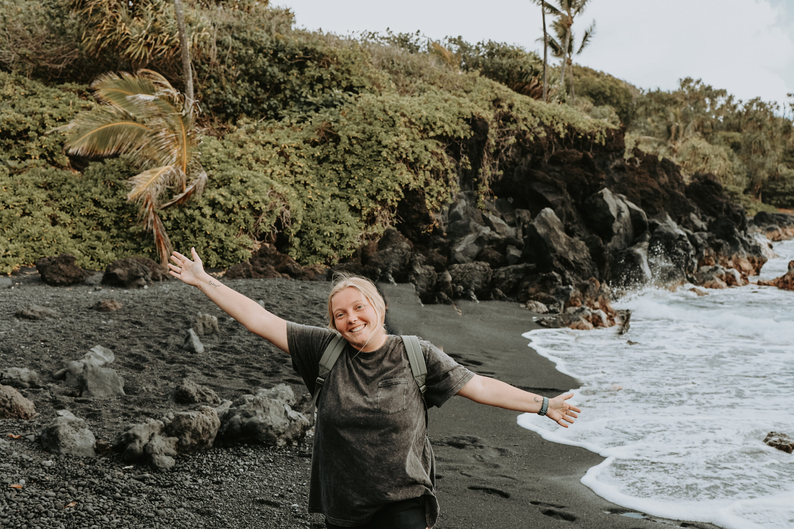 Destination Wedding Photographer on Black Sand Beach in Maui